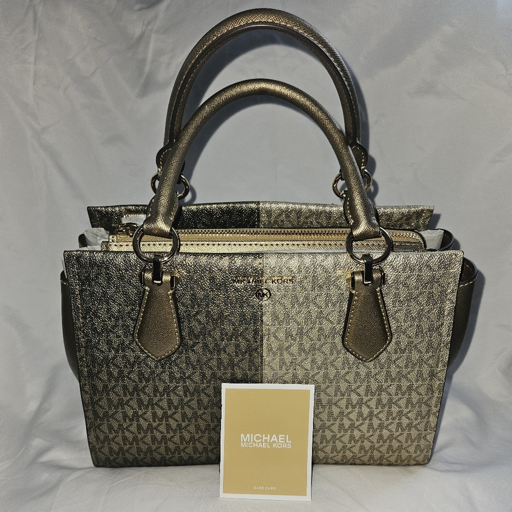 MICHAEL KORS MARILYN PL GLD MULTI MD SATCHEL HANDBAG